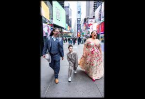 Jaime Lozano and Florencia Cuenca, with their son at opening night of Real Women Have Curves. (Rebecca J Michelson)