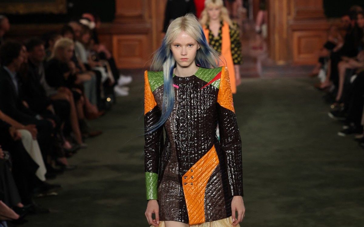 A model walks the runway during the Louis Vuitton 2027 collection fashion show at the Frick Collection in New York on May 20, 2026. (Photo by ANGELA WEISS / AFP)