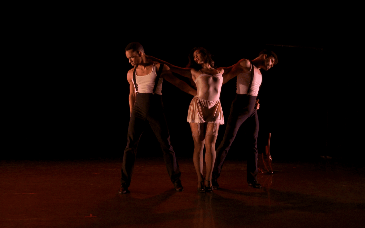 Ballet Hispánico’s Lyvan Verdecia, Shelby Colona, and Antonio Cangiano in Cada Noche. . .Tango | Screenshot from the 50th Celebration filmed by Nel Shelby Productions